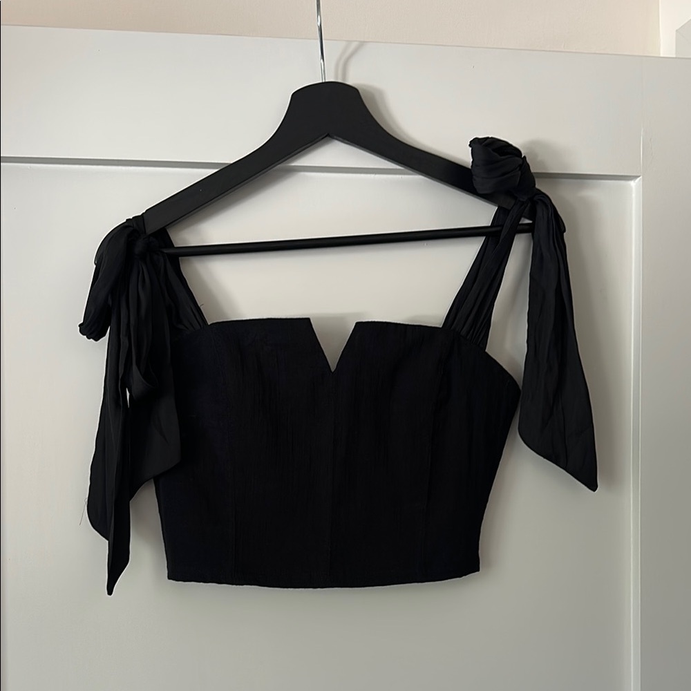 Black Crop Tank Top with Tie Front and Bustier Style